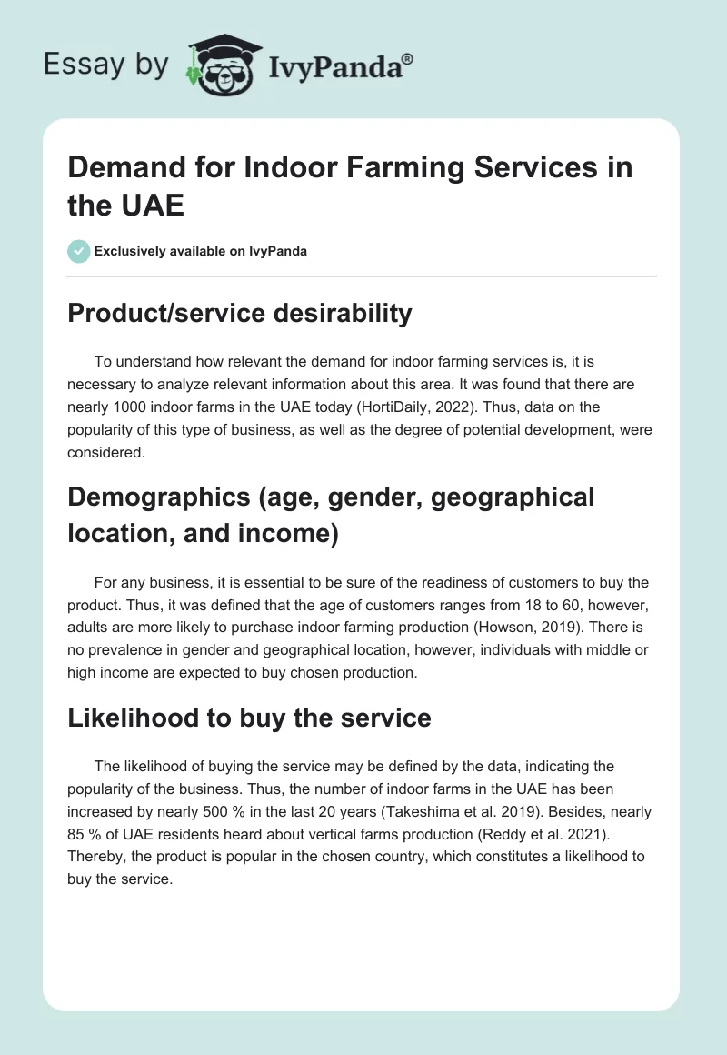 Demand for Indoor Farming Services in the UAE. Page 1
