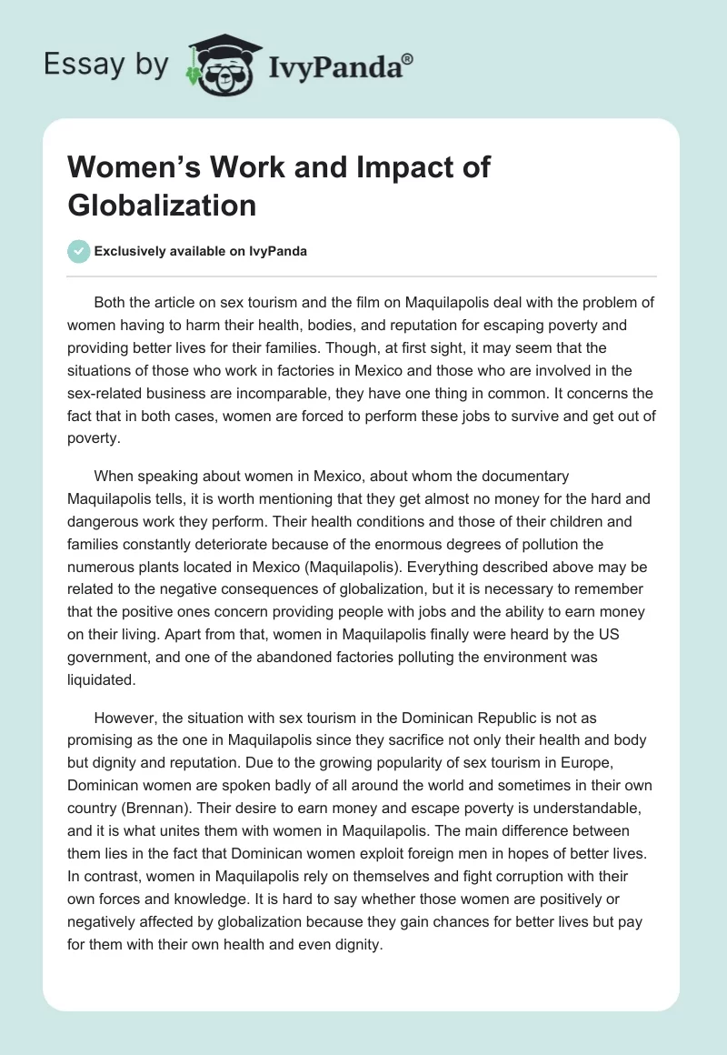 Women’s Work and Impact of Globalization. Page 1