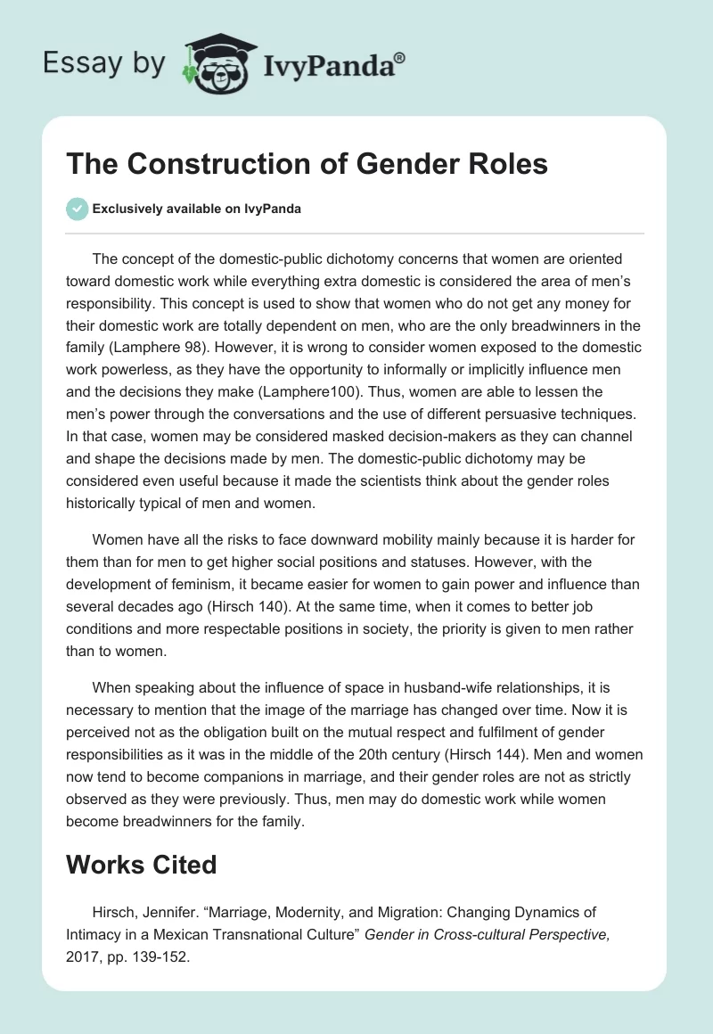 The Construction of Gender Roles. Page 1