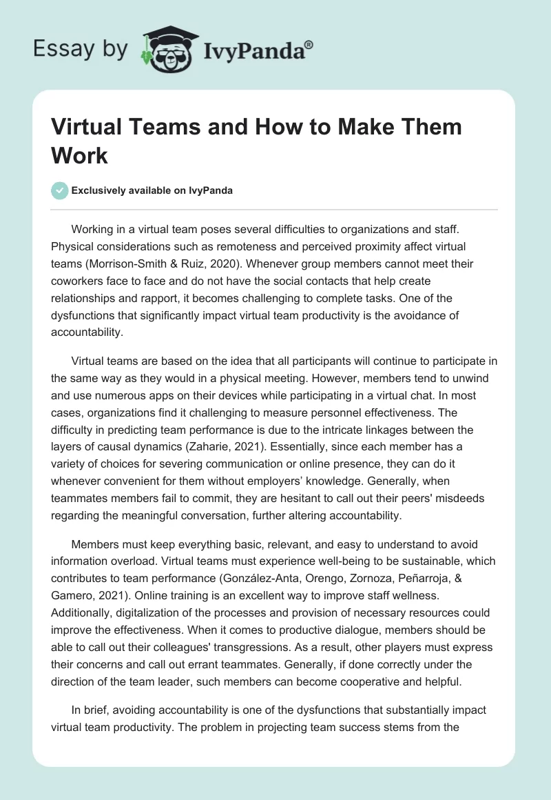 Virtual Teams and How to Make Them Work. Page 1