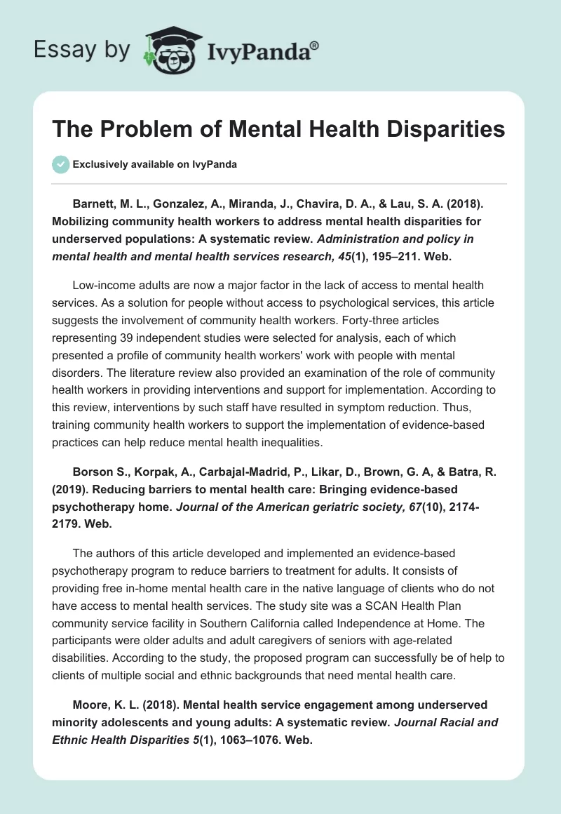The Problem of Mental Health Disparities. Page 1