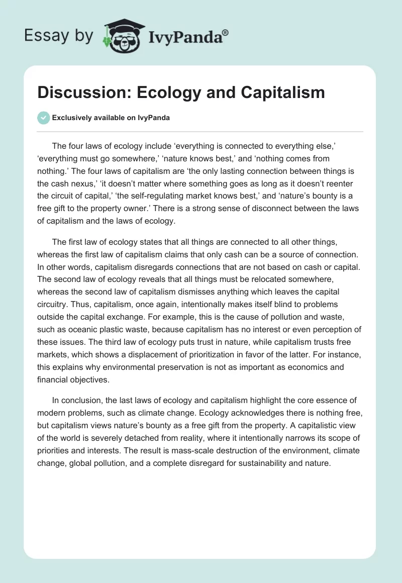 Discussion: Ecology and Capitalism. Page 1