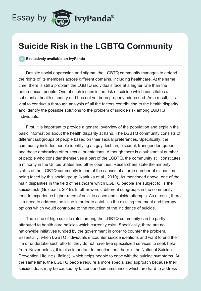 Suicide Risk in the LGBTQ Community. Page 1