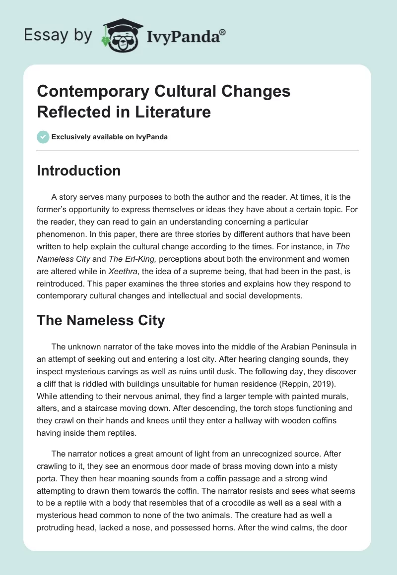 Contemporary Cultural Changes Reflected in Literature. Page 1
