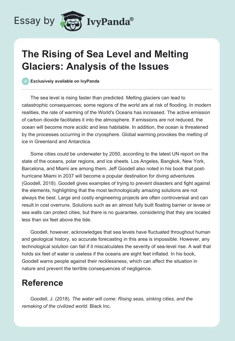 The Rising of Sea Level and Melting Glaciers: Analysis of the Issues. Page 1