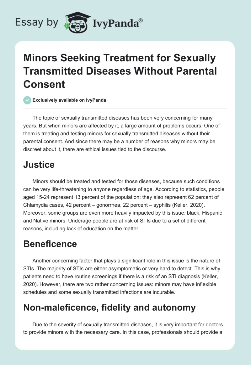 Minors Seeking Treatment for Sexually Transmitted Diseases Without Parental Consent. Page 1