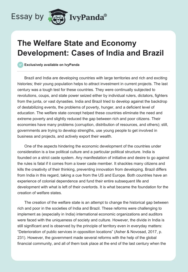 The Welfare State and Economy Development: Cases of India and Brazil. Page 1