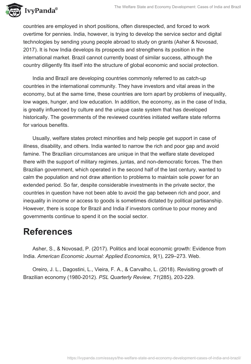 The Welfare State and Economy Development: Cases of India and Brazil. Page 3
