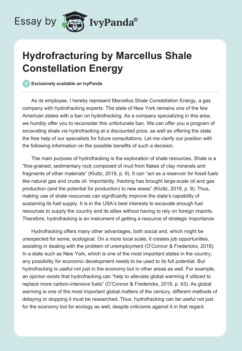 Hydrofracturing by Marcellus Shale Constellation Energy. Page 1