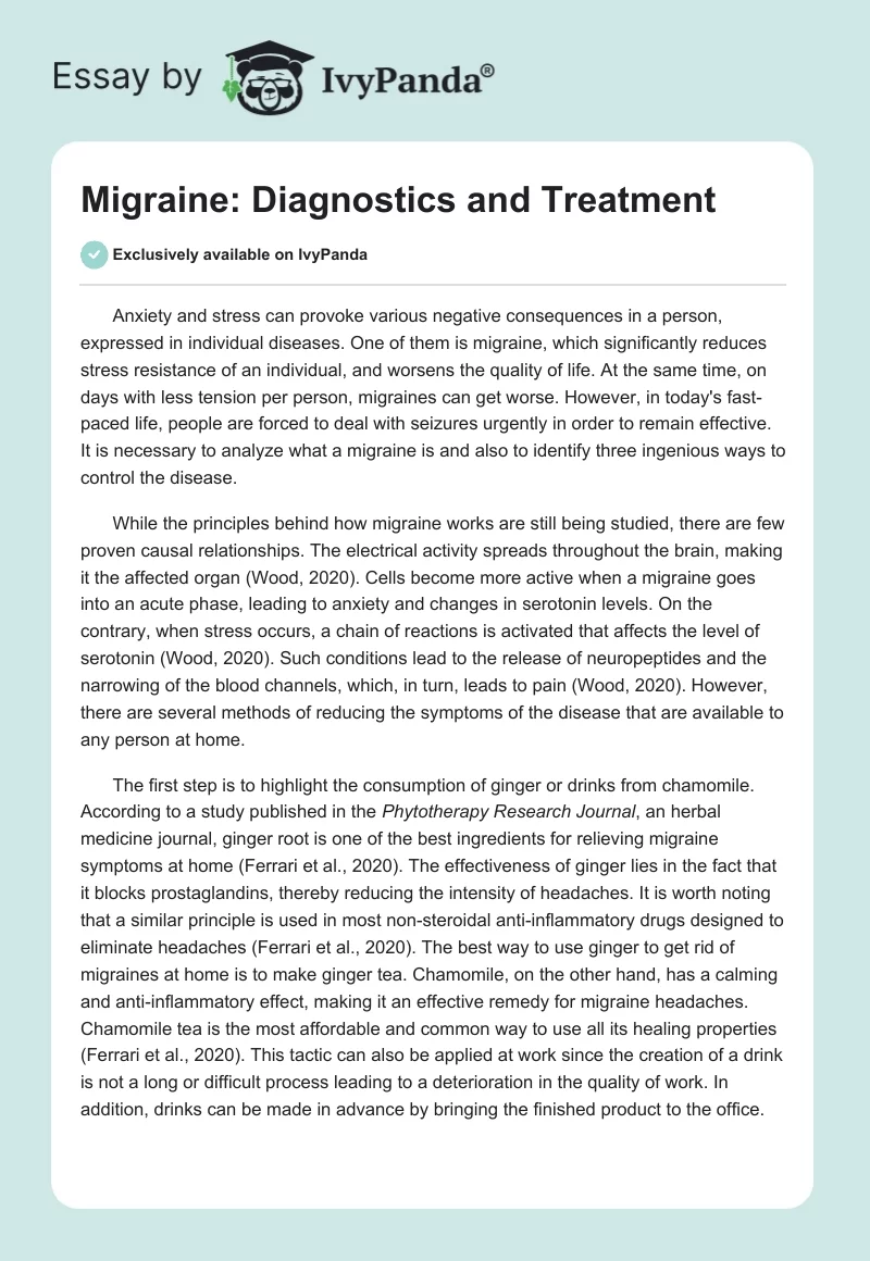 Migraine: Diagnostics and Treatment. Page 1