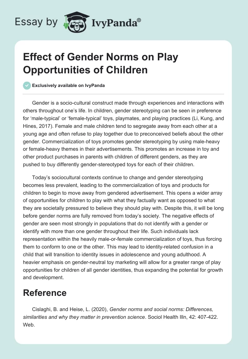 Effect of Gender Norms on Play Opportunities of Children. Page 1