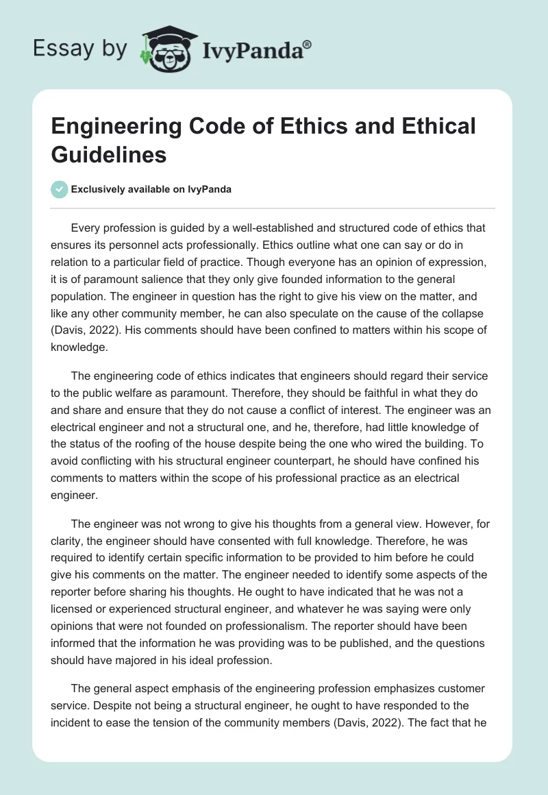 Engineering Code of Ethics and Ethical Guidelines. Page 1