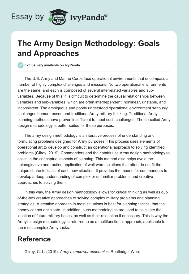 The Army Design Methodology: Goals and Approaches. Page 1