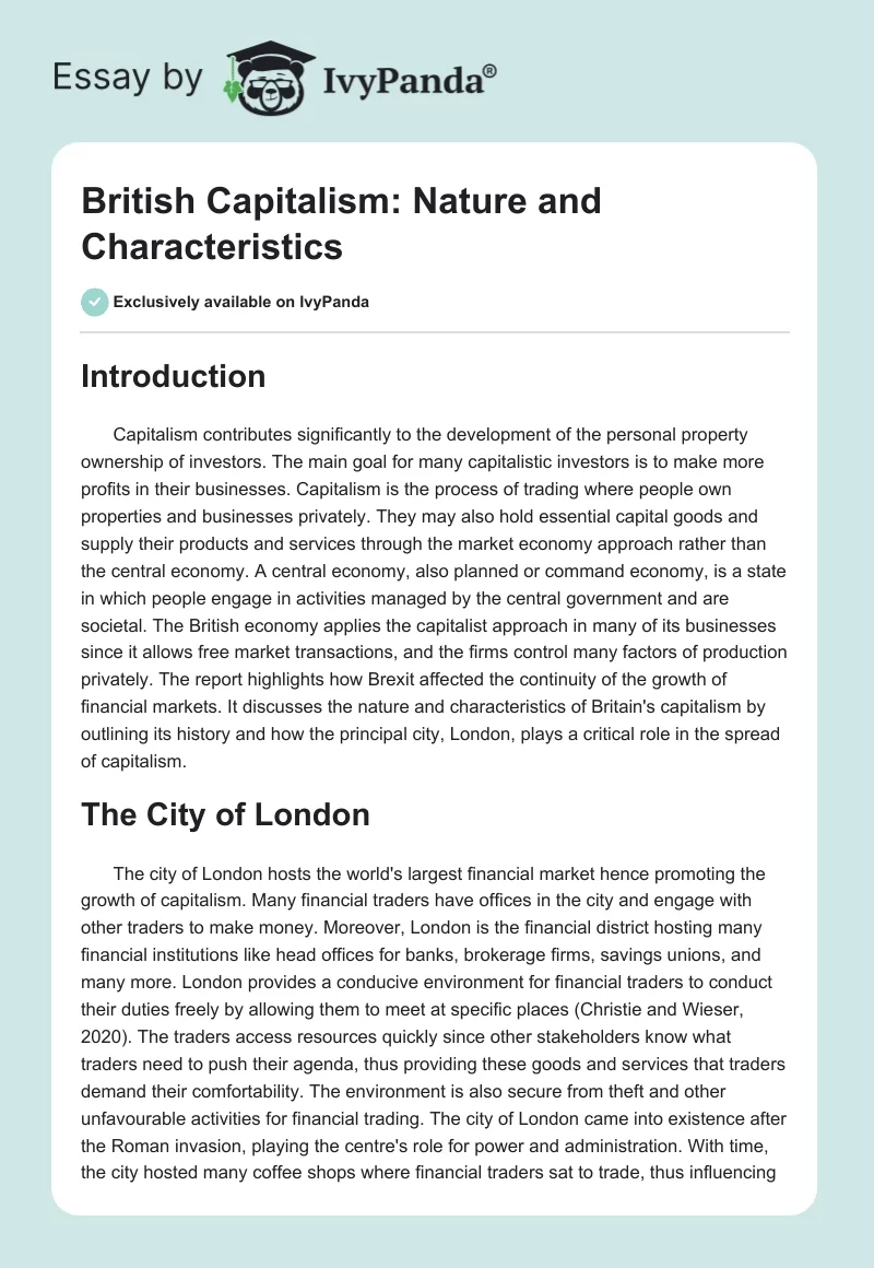 British Capitalism: Nature and Characteristics. Page 1
