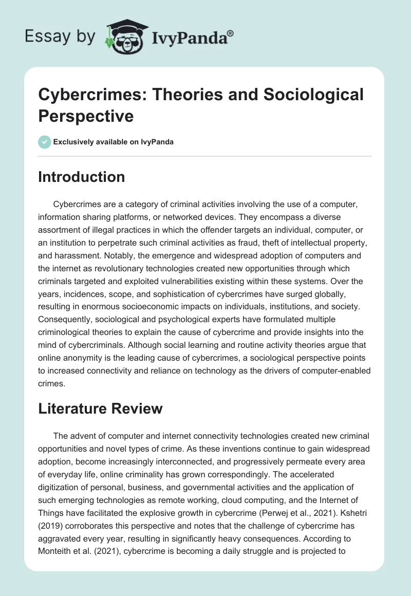 Cybercrimes: Theories and Sociological Perspective. Page 1