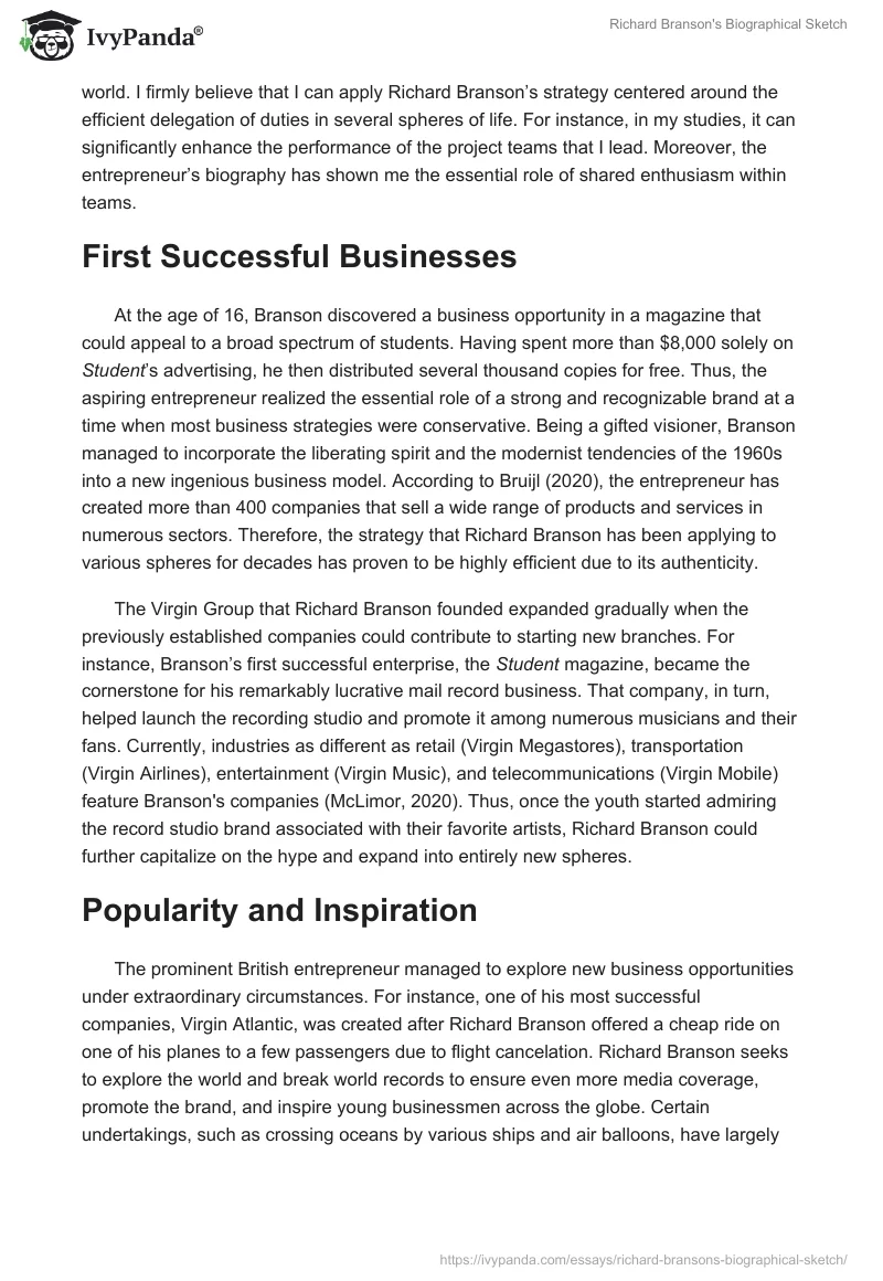 Richard Branson's Biographical Sketch. Page 2