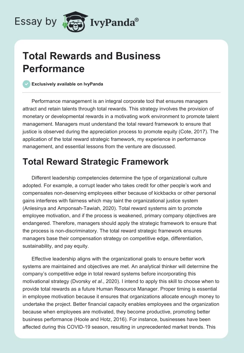 Total Rewards and Business Performance. Page 1