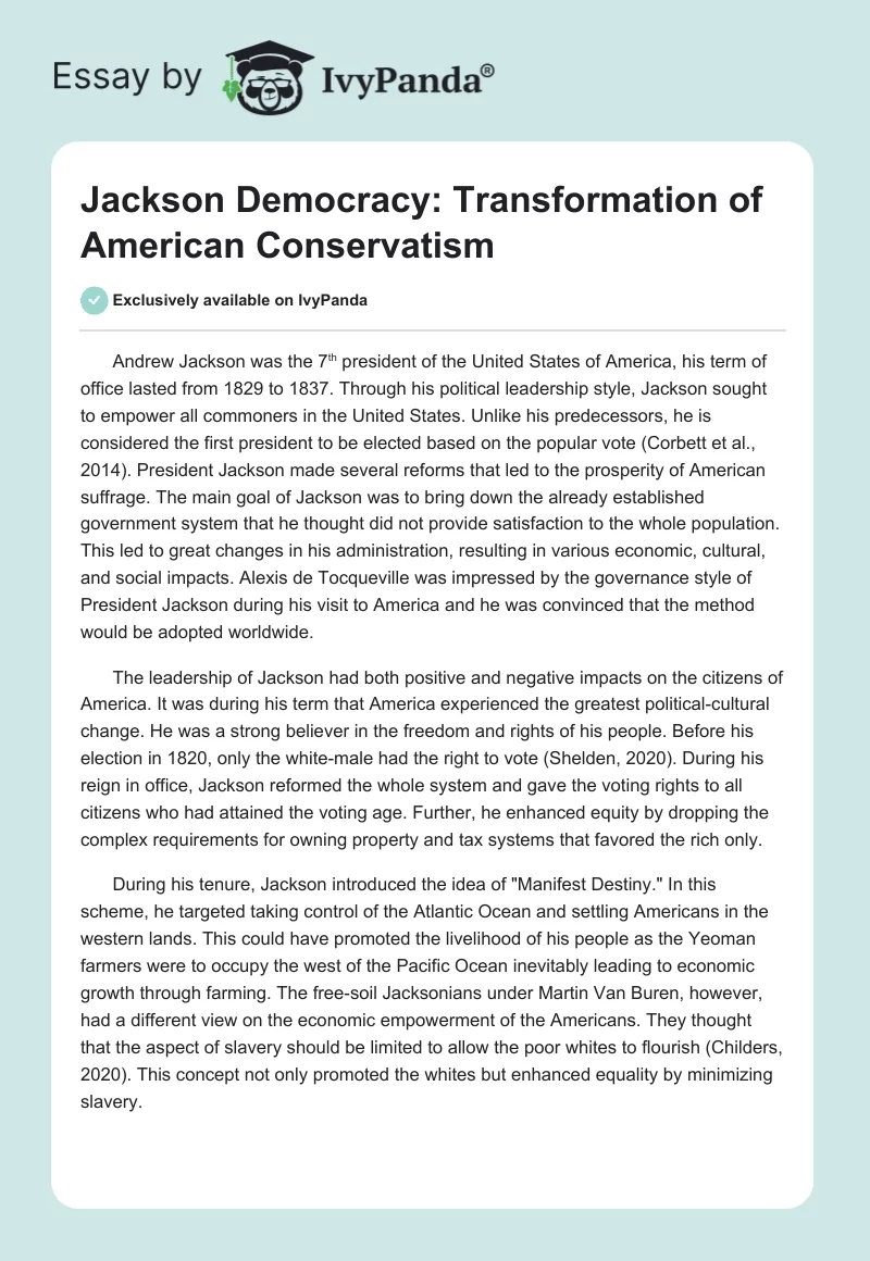 Jackson Democracy: Transformation of American Conservatism. Page 1