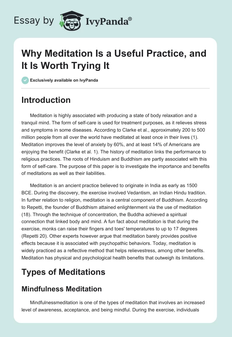Why Meditation Is a Useful Practice, and It Is Worth Trying It. Page 1