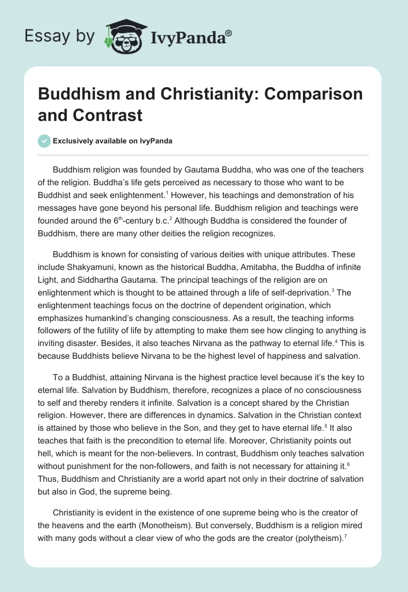 Buddhism and Christianity: Comparison and Contrast. Page 1
