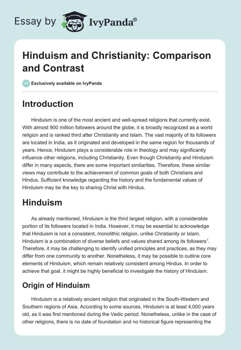 Hinduism and Christianity: Comparison and Contrast. Page 1