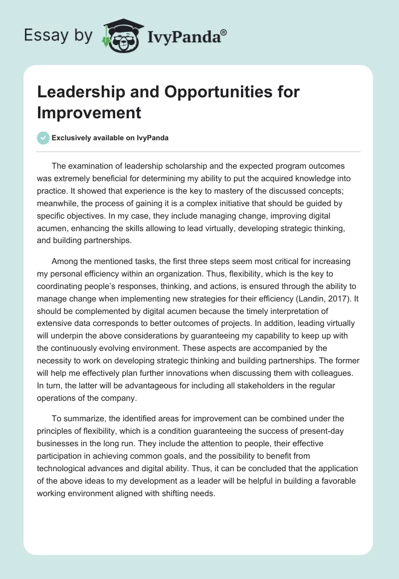 Leadership and Opportunities for Improvement. Page 1