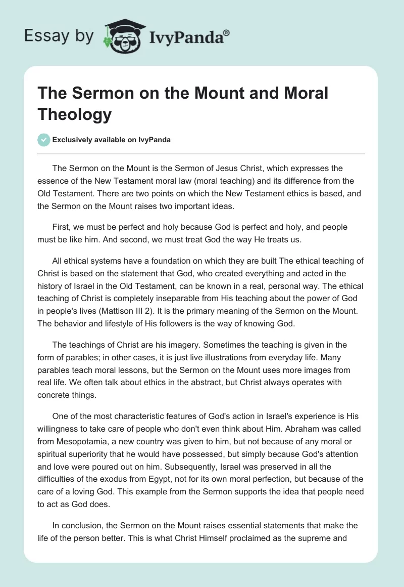 The Sermon on the Mount and Moral Theology. Page 1
