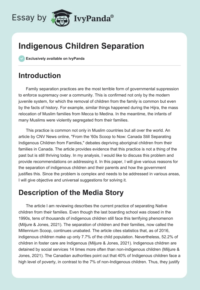 Indigenous Children Separation. Page 1