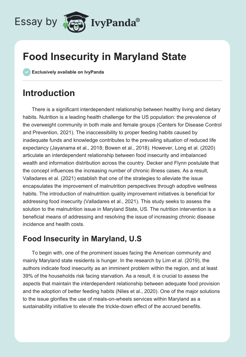 Food Insecurity in Maryland State. Page 1