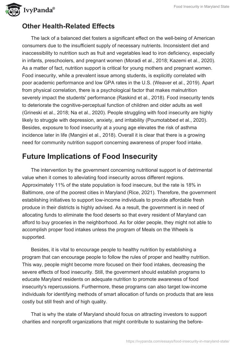 Food Insecurity in Maryland State. Page 5