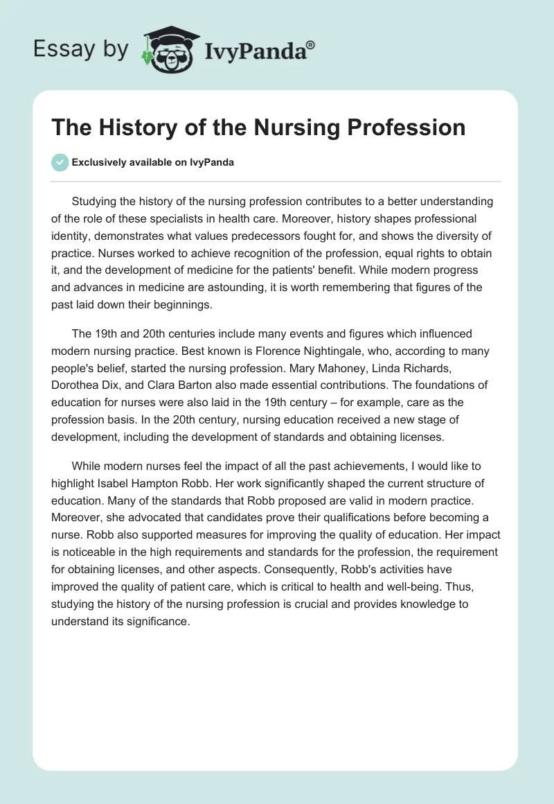 The History of the Nursing Profession. Page 1