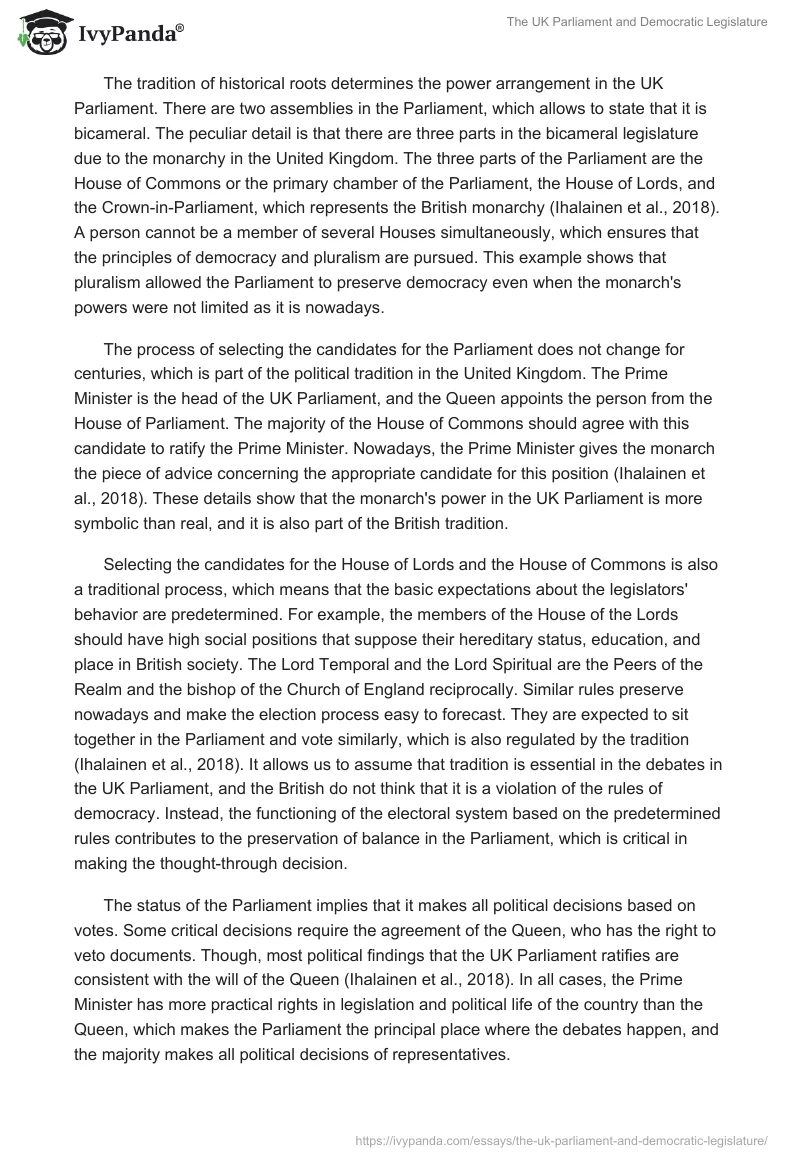 The UK Parliament and Democratic Legislature. Page 2