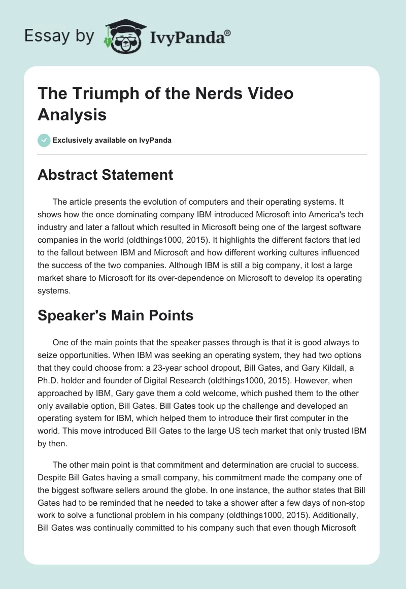 The Triumph of the Nerds Video Analysis. Page 1