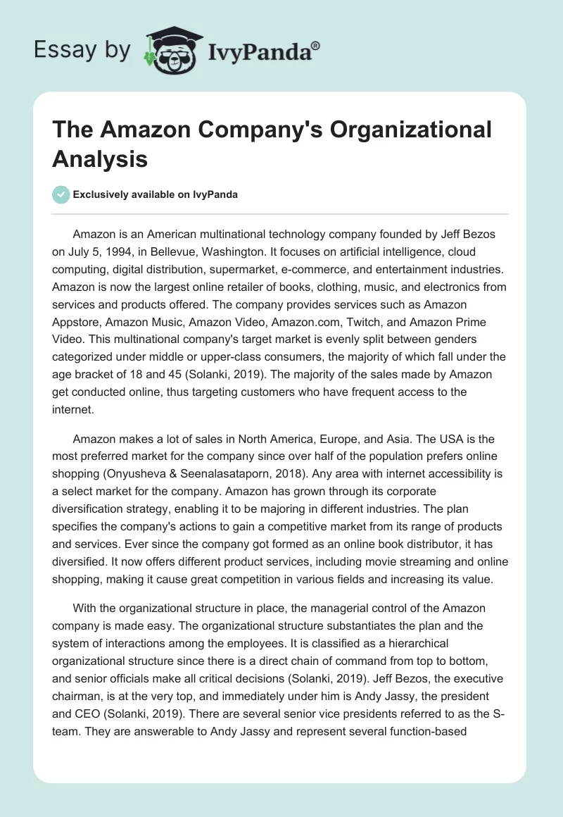 The Amazon Company's Organizational Analysis. Page 1