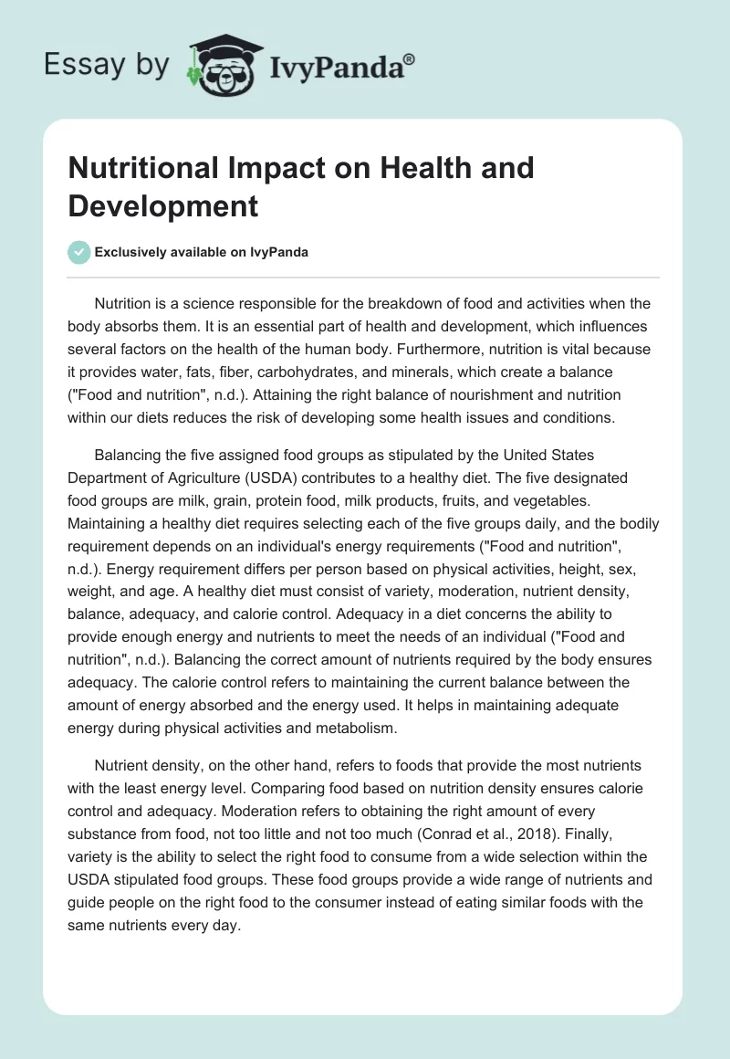Nutritional Impact on Health and Development. Page 1