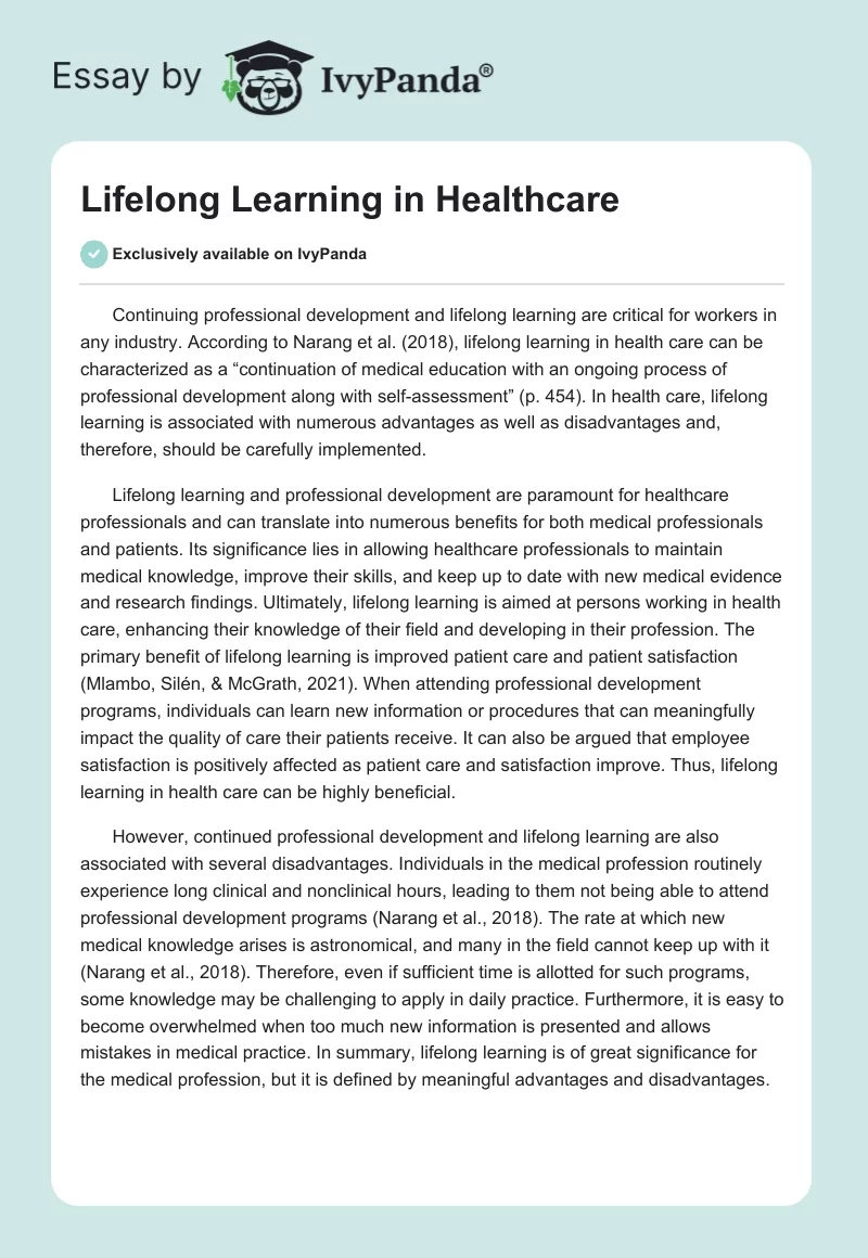 Lifelong Learning in Healthcare. Page 1