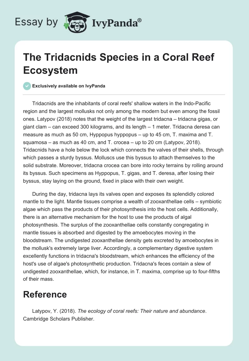The Tridacnids Species in a Coral Reef Ecosystem. Page 1