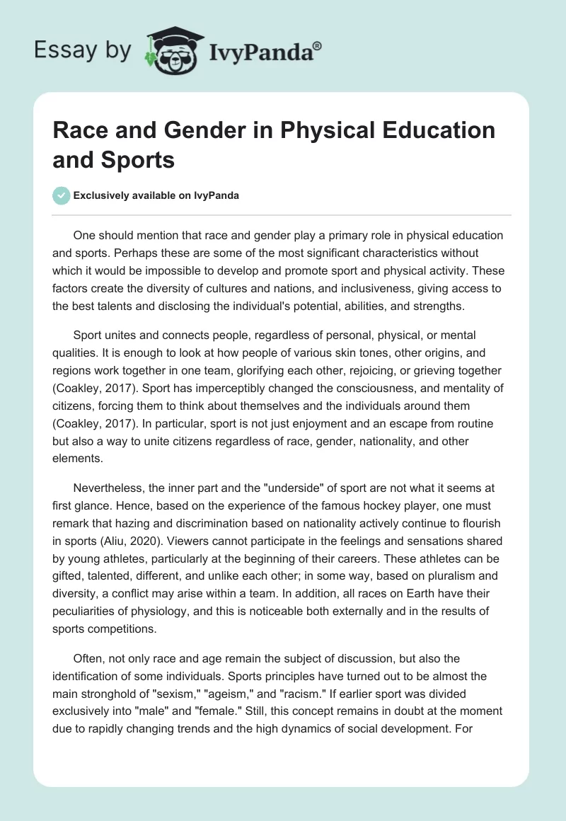 Race and Gender in Physical Education and Sports. Page 1