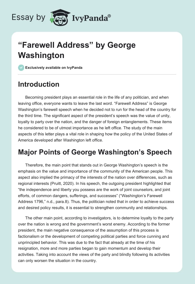 “Farewell Address” by George Washington. Page 1
