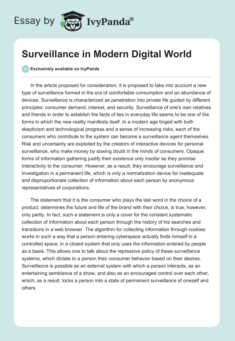 Surveillance in Modern Digital World. Page 1