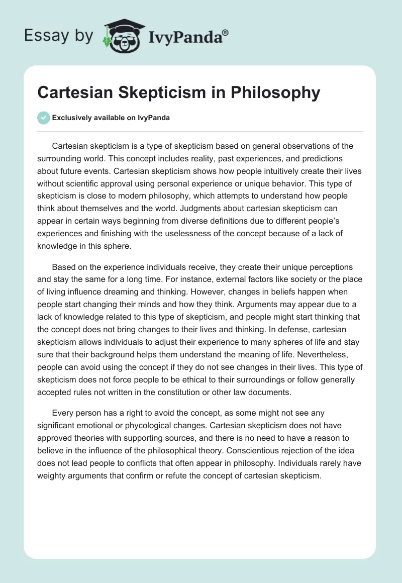 Cartesian Skepticism in Philosophy. Page 1