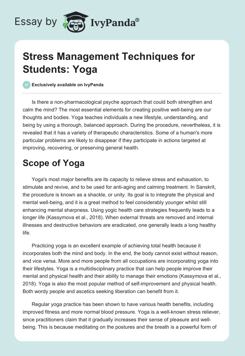 Stress Management Techniques for Students: Yoga. Page 1