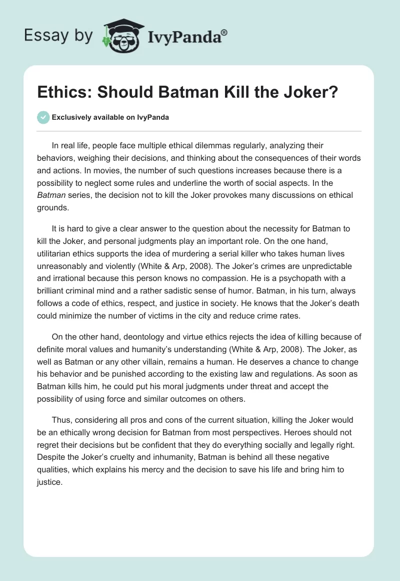 Ethics: Should Batman Kill the Joker?. Page 1