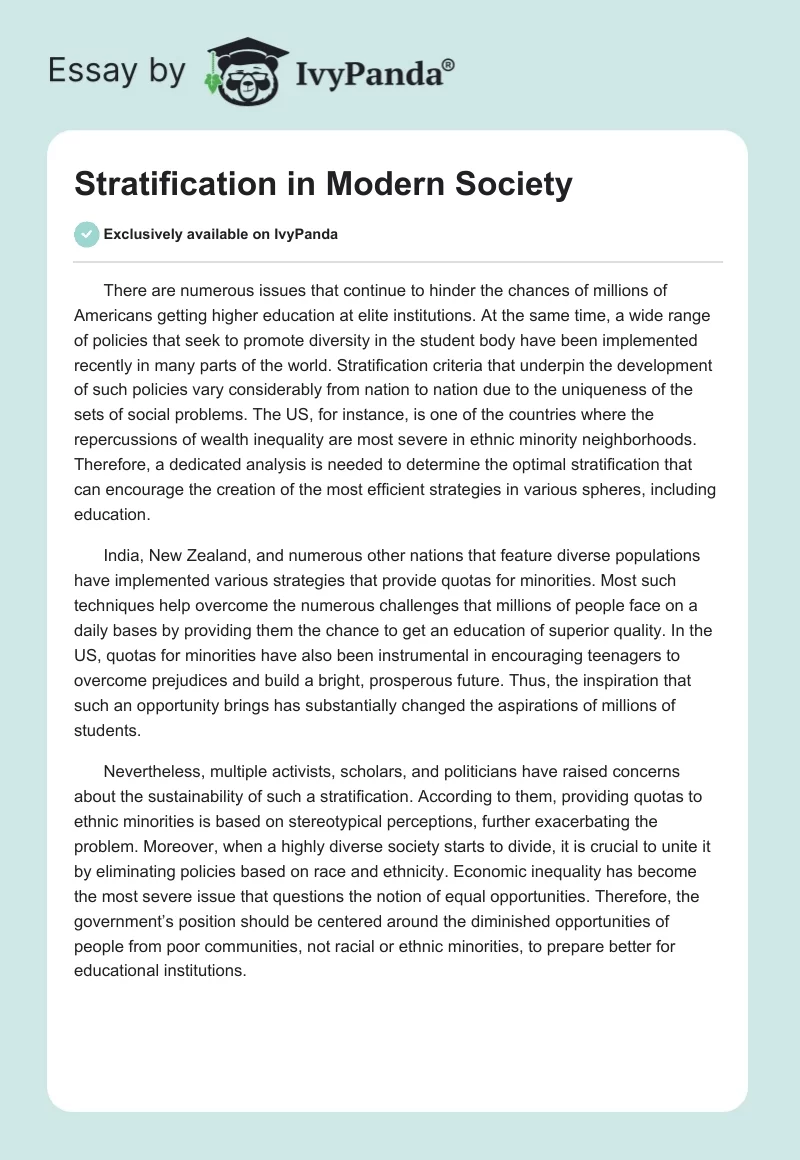 Stratification in Modern Society. Page 1