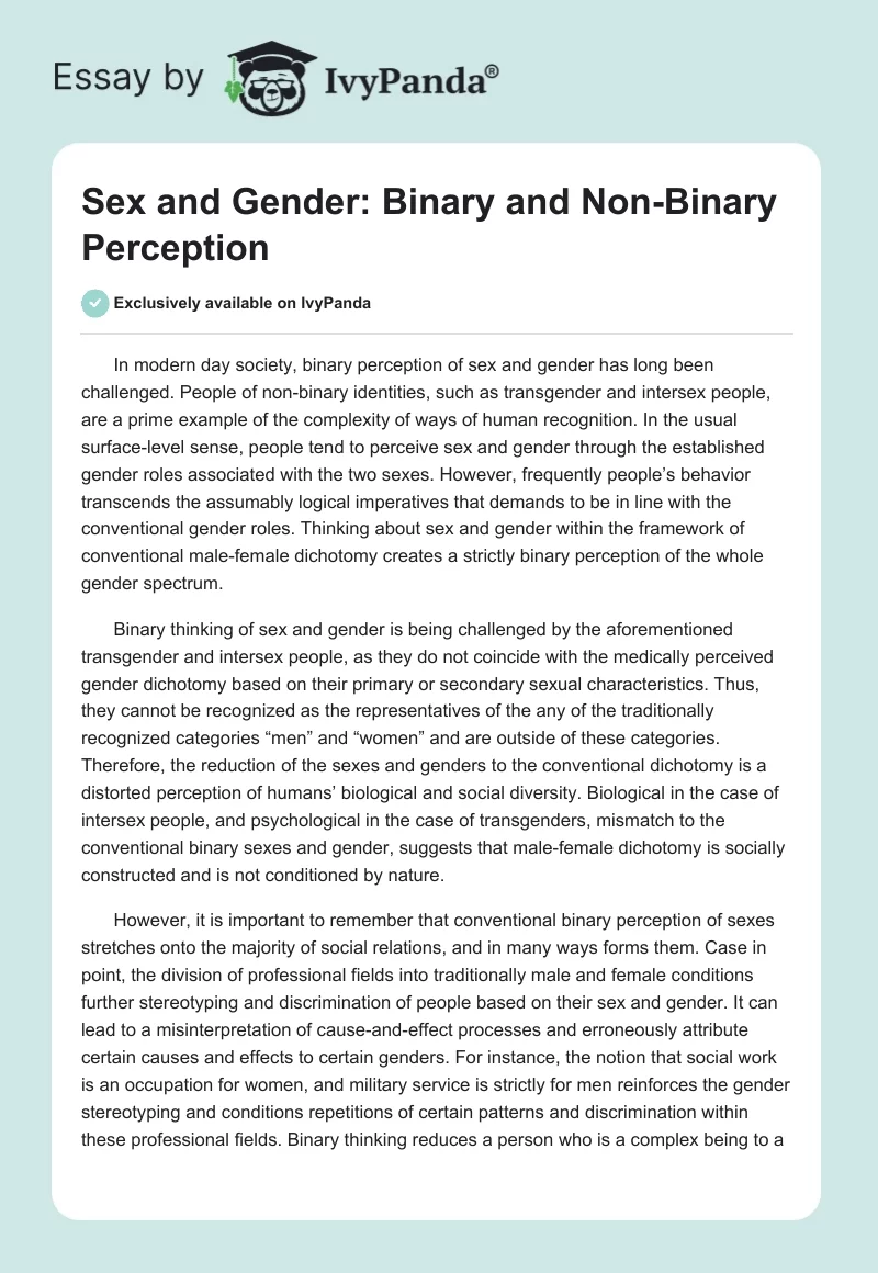 Sex and Gender: Binary and Non-Binary Perception. Page 1