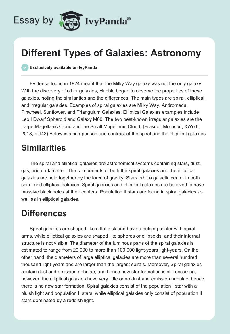 Different Types of Galaxies: Astronomy. Page 1