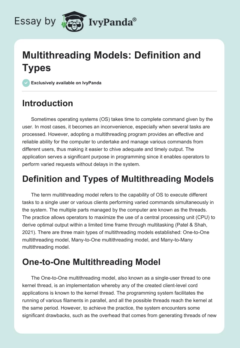 Multithreading Models: Definition and Types. Page 1