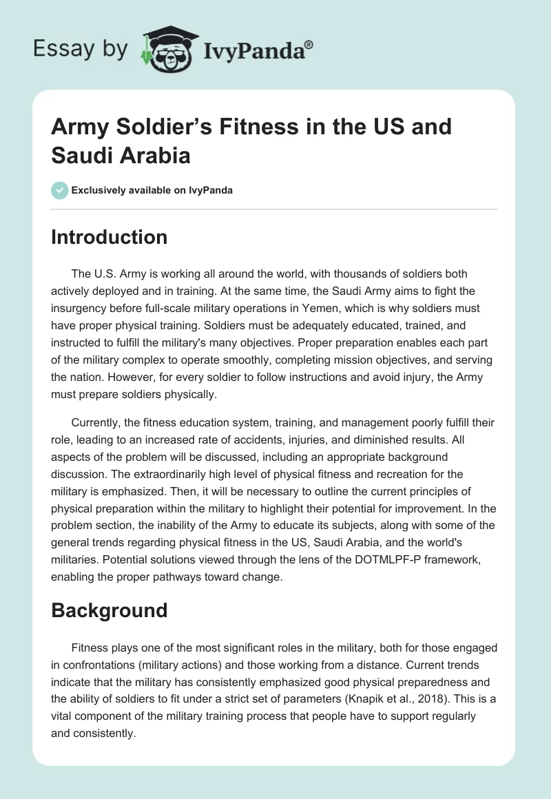 Army Soldier’s Fitness in the US and Saudi Arabia. Page 1