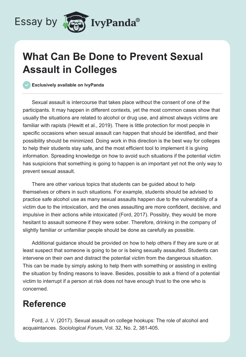 What Can Be Done to Prevent Sexual Assault in Colleges. Page 1