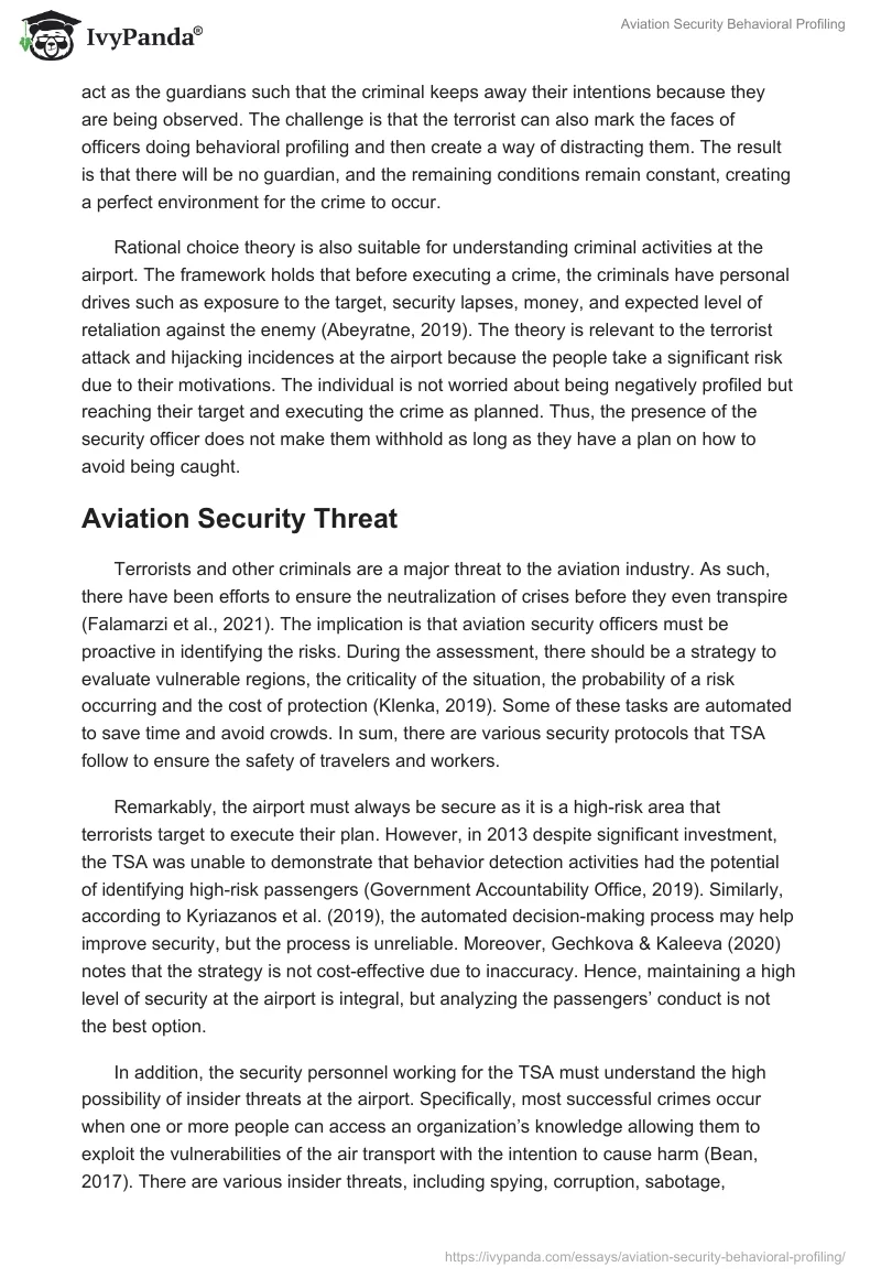 Aviation Security Behavioral Profiling. Page 2